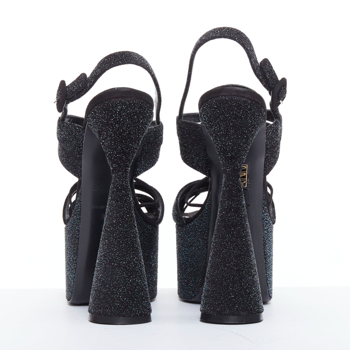 Other D'ACCORI Belle galactic black glitter textured platform sandal heels EU39 Size US 9 / IT 39 - 5 Thumbnail