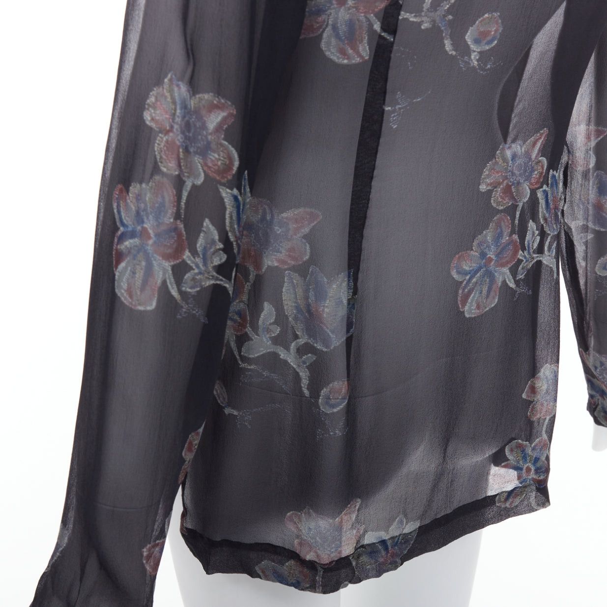 Dries Van Noten DRIES VAN NOTEN 1990s Vintage 100% silk floral sheer sleeves hi low blouse FR38 M Size M / US 6-8 / IT 42-44 - 2 Thumbnail