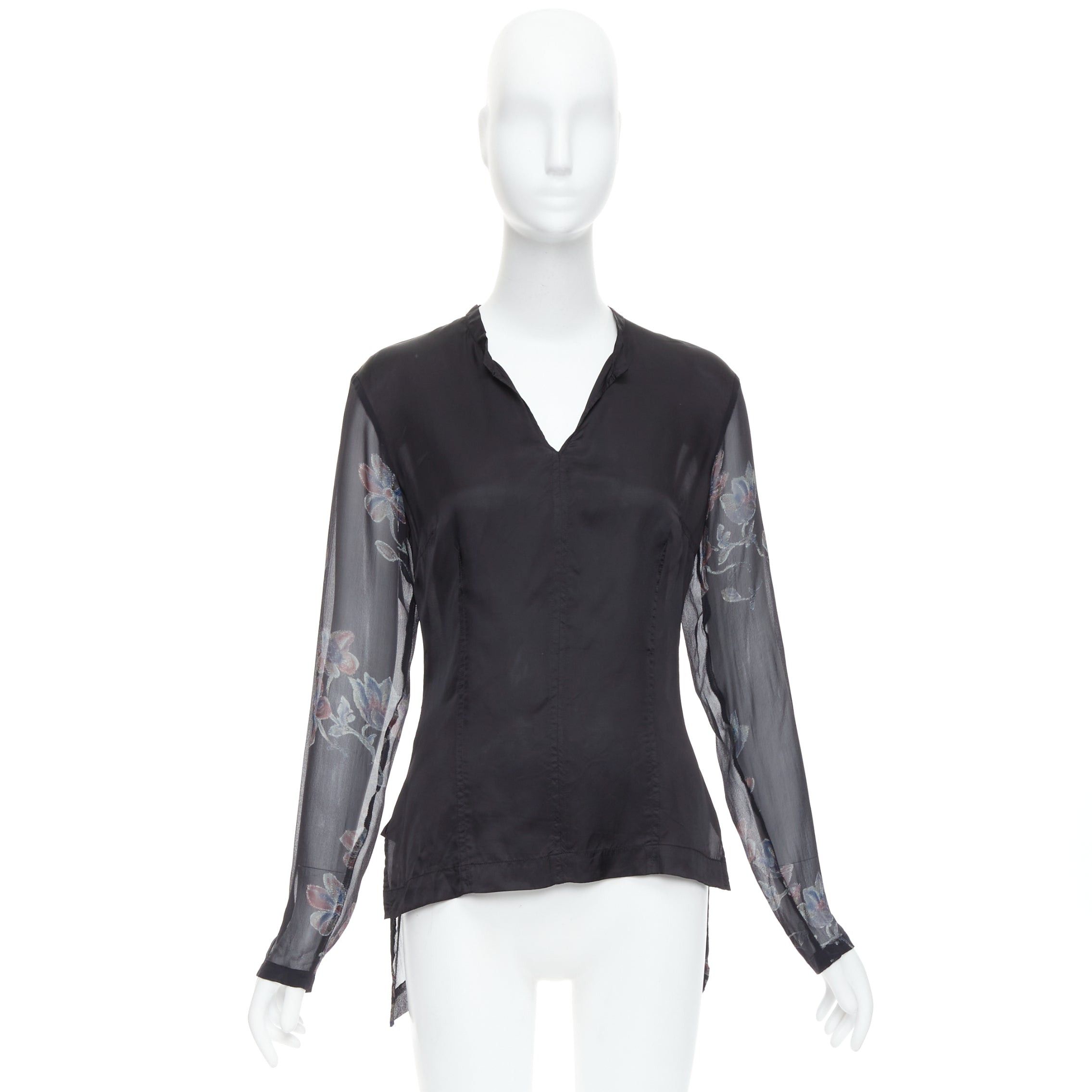 Dries Van Noten DRIES VAN NOTEN 1990s Vintage 100% silk floral sheer sleeves hi low blouse FR38 M Size M / US 6-8 / IT 42-44 - 9 Thumbnail