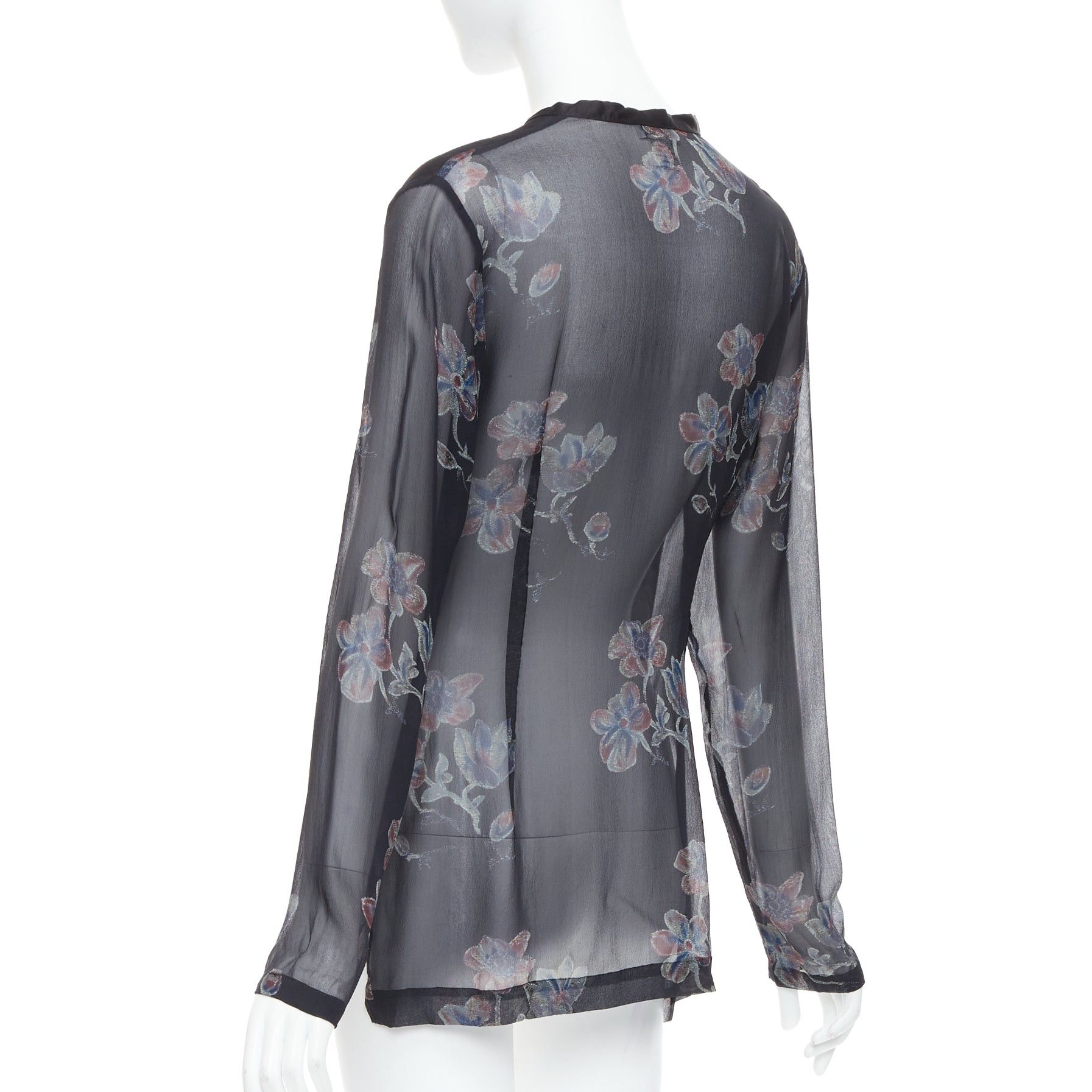 Dries Van Noten DRIES VAN NOTEN 1990s Vintage 100% silk floral sheer sleeves hi low blouse FR38 M Size M / US 6-8 / IT 42-44 - 6 Thumbnail