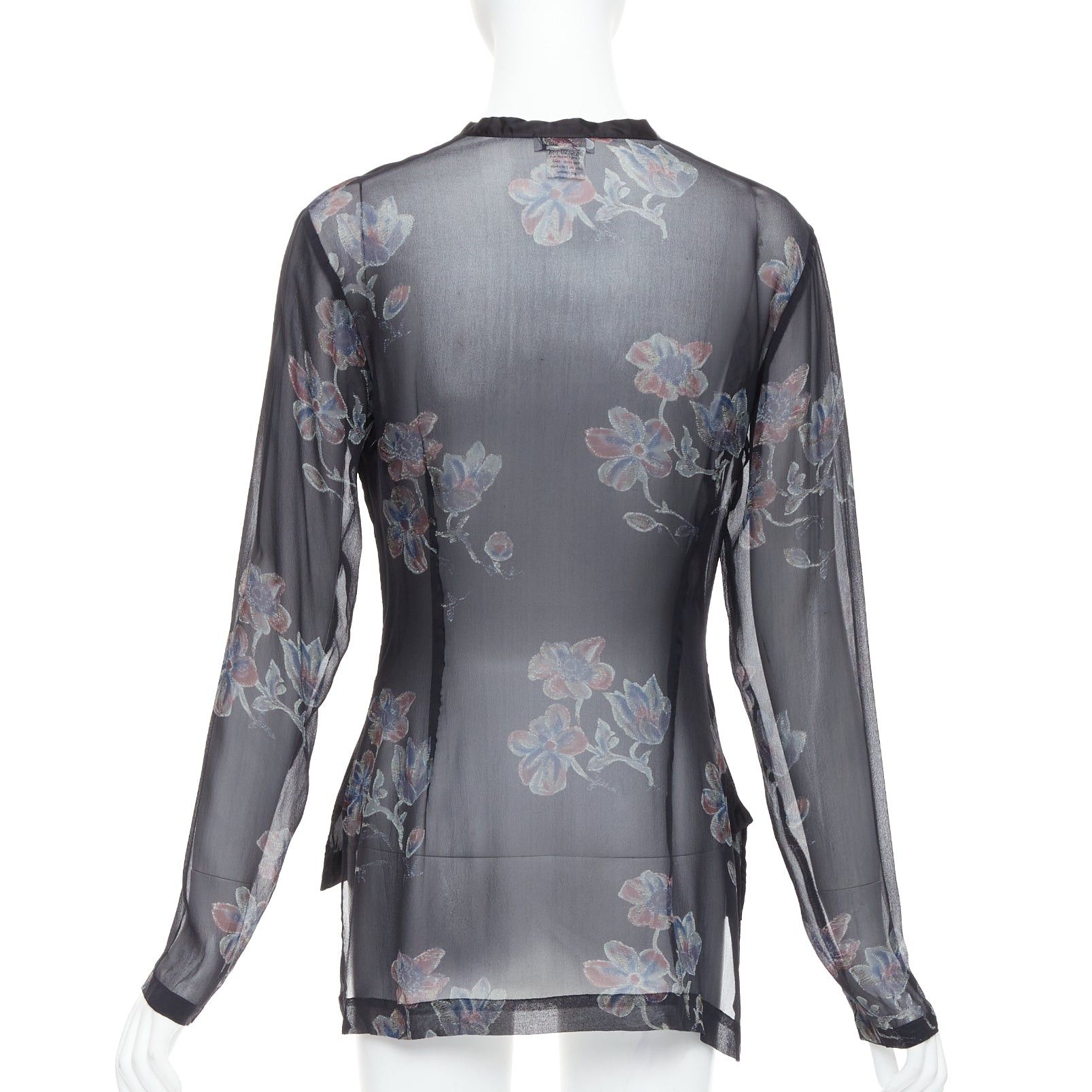 Dries Van Noten DRIES VAN NOTEN 1990s Vintage 100% silk floral sheer sleeves hi low blouse FR38 M Size M / US 6-8 / IT 42-44 - 5 Thumbnail