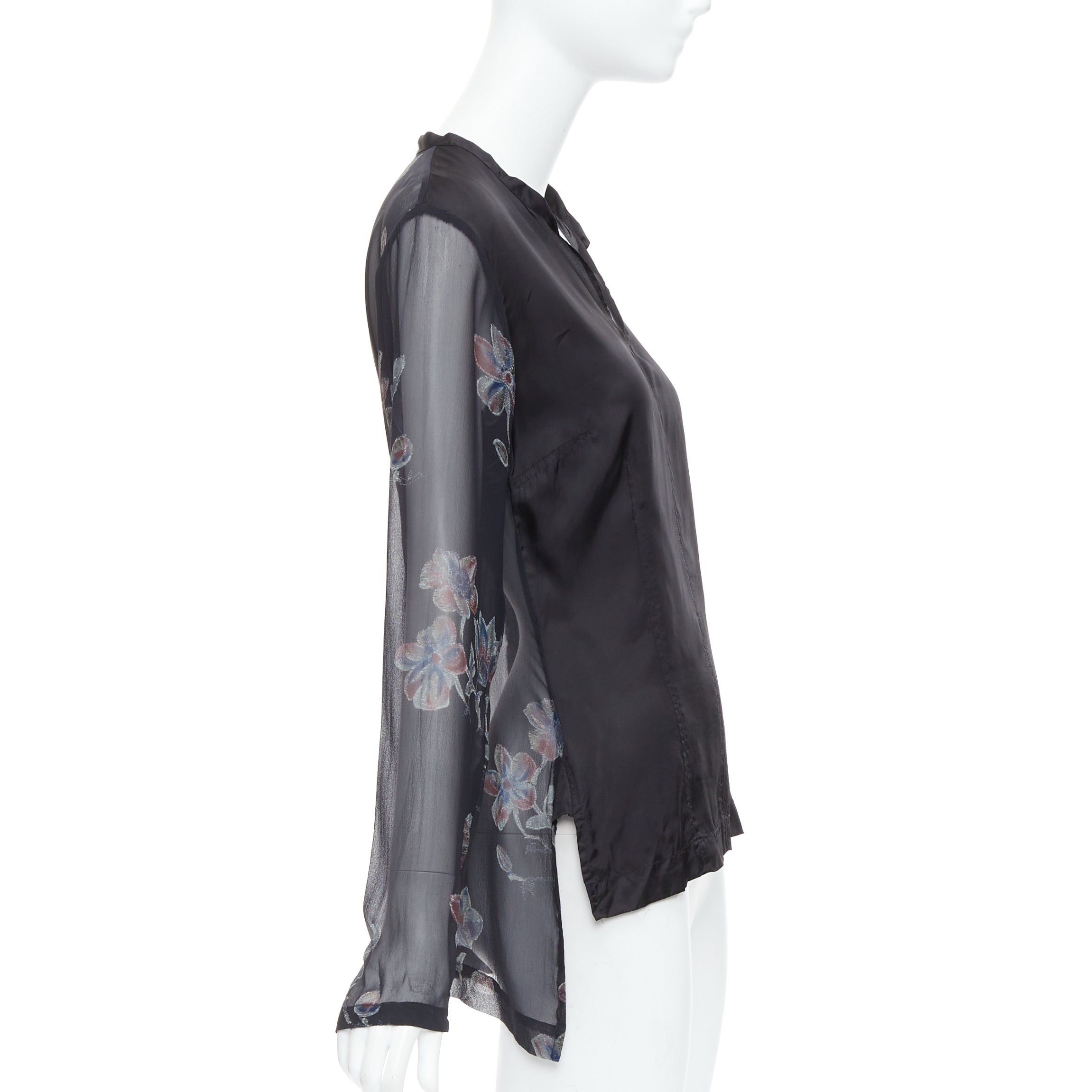 Dries Van Noten DRIES VAN NOTEN 1990s Vintage 100% silk floral sheer sleeves hi low blouse FR38 M Size M / US 6-8 / IT 42-44 - 4 Thumbnail