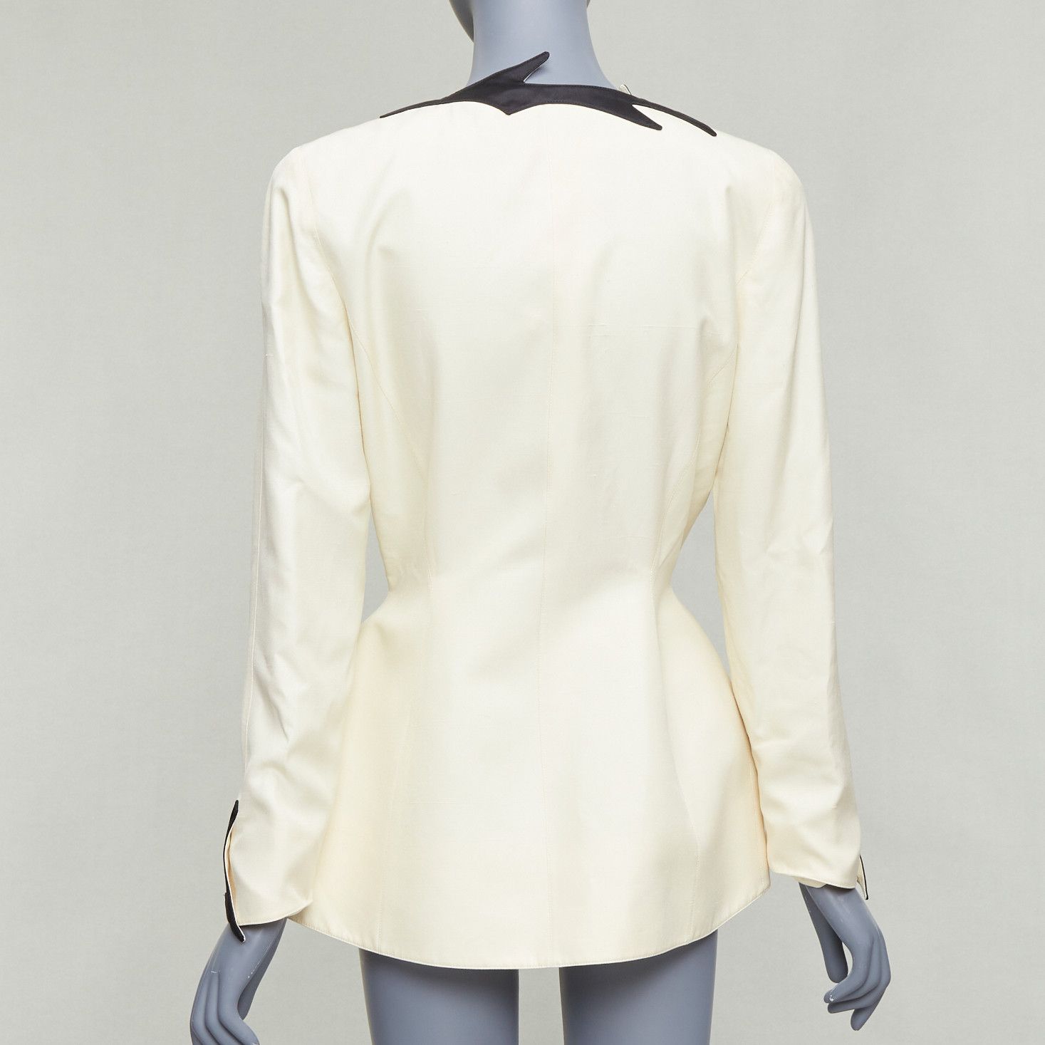 Thierry Mugler THIERRY MUGLER 1998 Vintage off white cotton bordered collar peplum blazer FR40 L Size S / US 4 / IT 40 - 5 Thumbnail