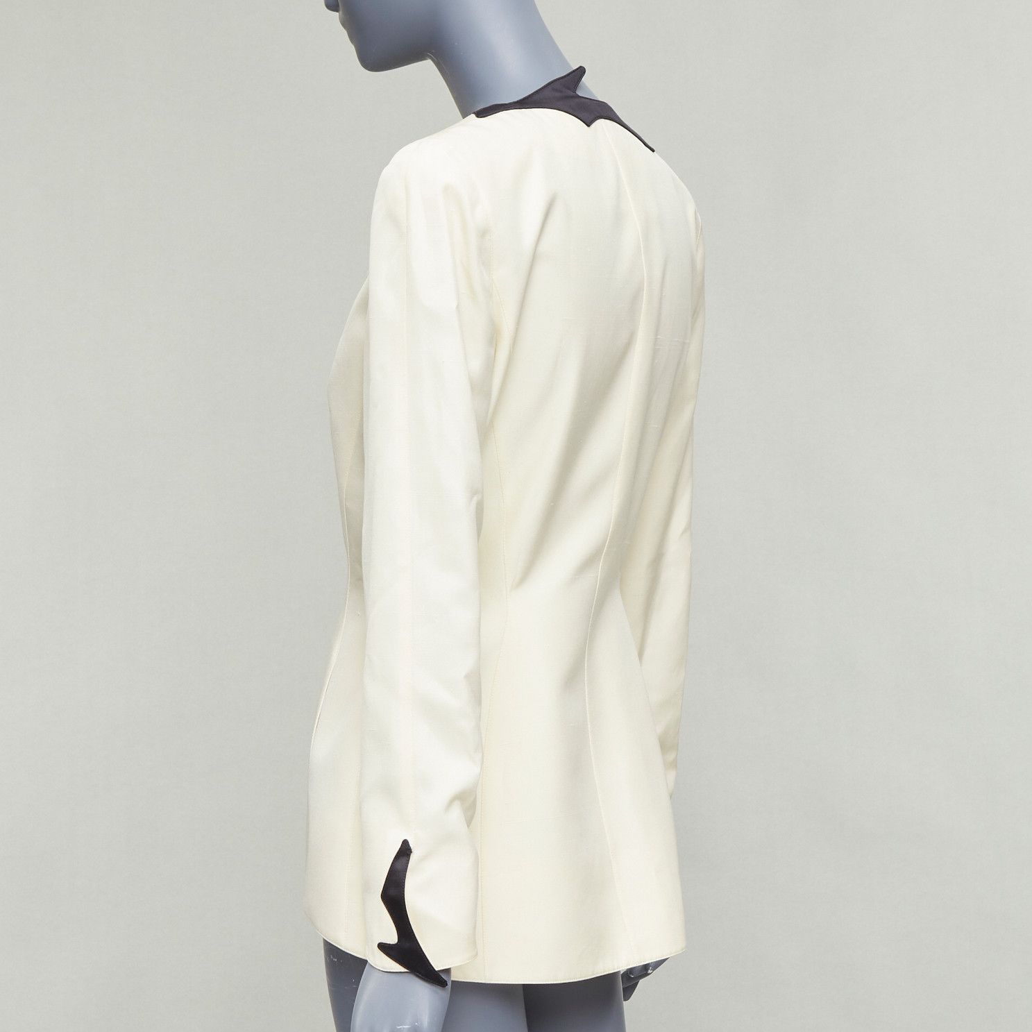Thierry Mugler THIERRY MUGLER 1998 Vintage off white cotton bordered collar peplum blazer FR40 L Size S / US 4 / IT 40 - 6 Thumbnail