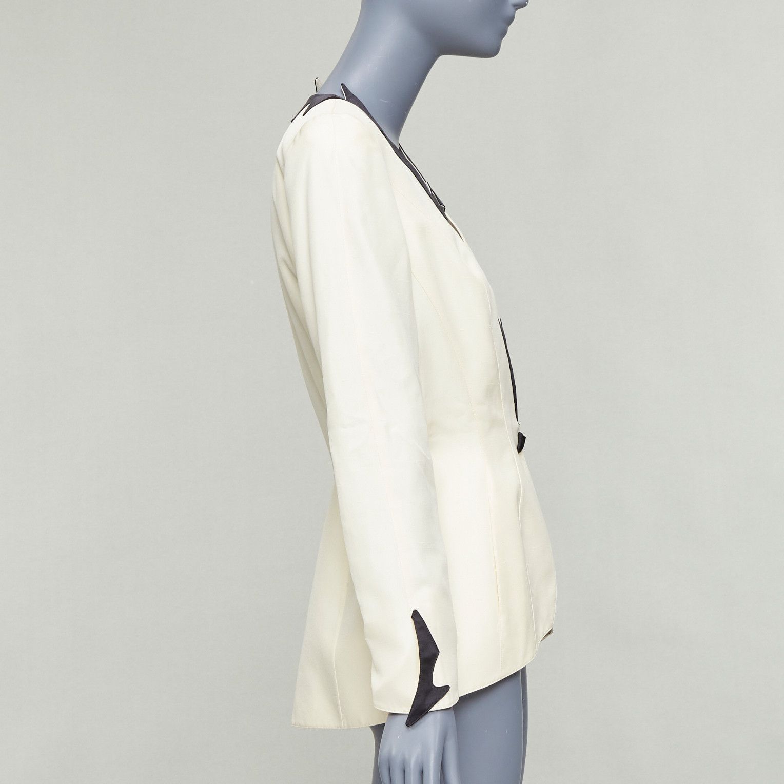 Thierry Mugler THIERRY MUGLER 1998 Vintage off white cotton bordered collar peplum blazer FR40 L Size S / US 4 / IT 40 - 4 Thumbnail