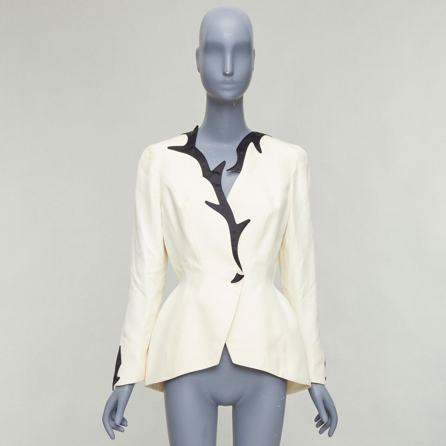 Thierry Mugler THIERRY MUGLER 1998 Vintage off white cotton bordered collar peplum blazer FR40 L Size S / US 4 / IT 40 - 9 Thumbnail
