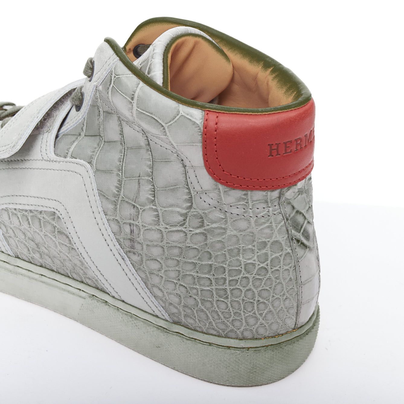 Hermes HERMES grey croc leather colorblock high top sneaker EU41.5 Kanye West Size US 8.5 / EU 41-42 - 8 Thumbnail