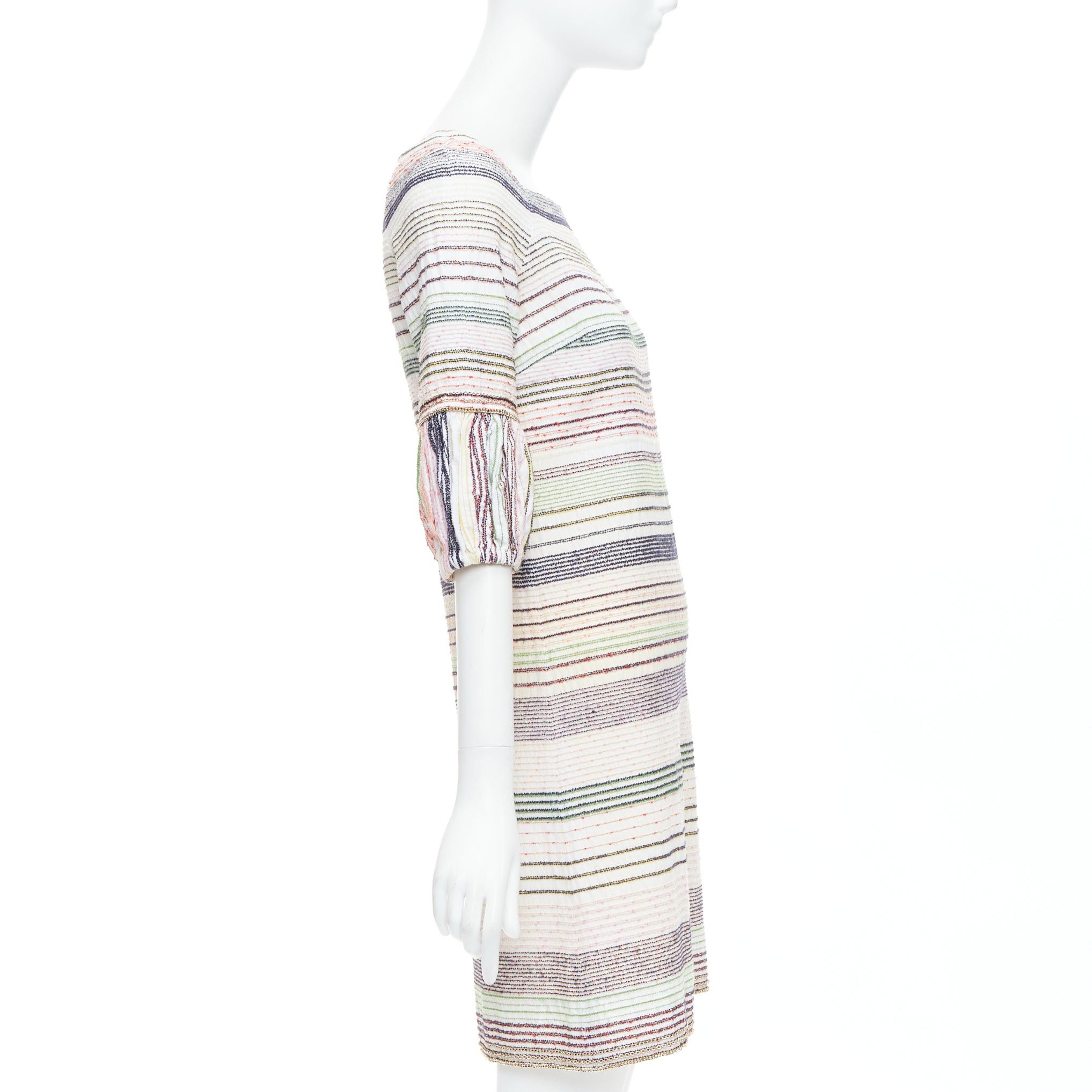 Chanel CHANEL 07A Runway white multicolor tweed chain trimmed sleeve dress FR36 S Size S / US 4 / IT 40 - 4 Thumbnail