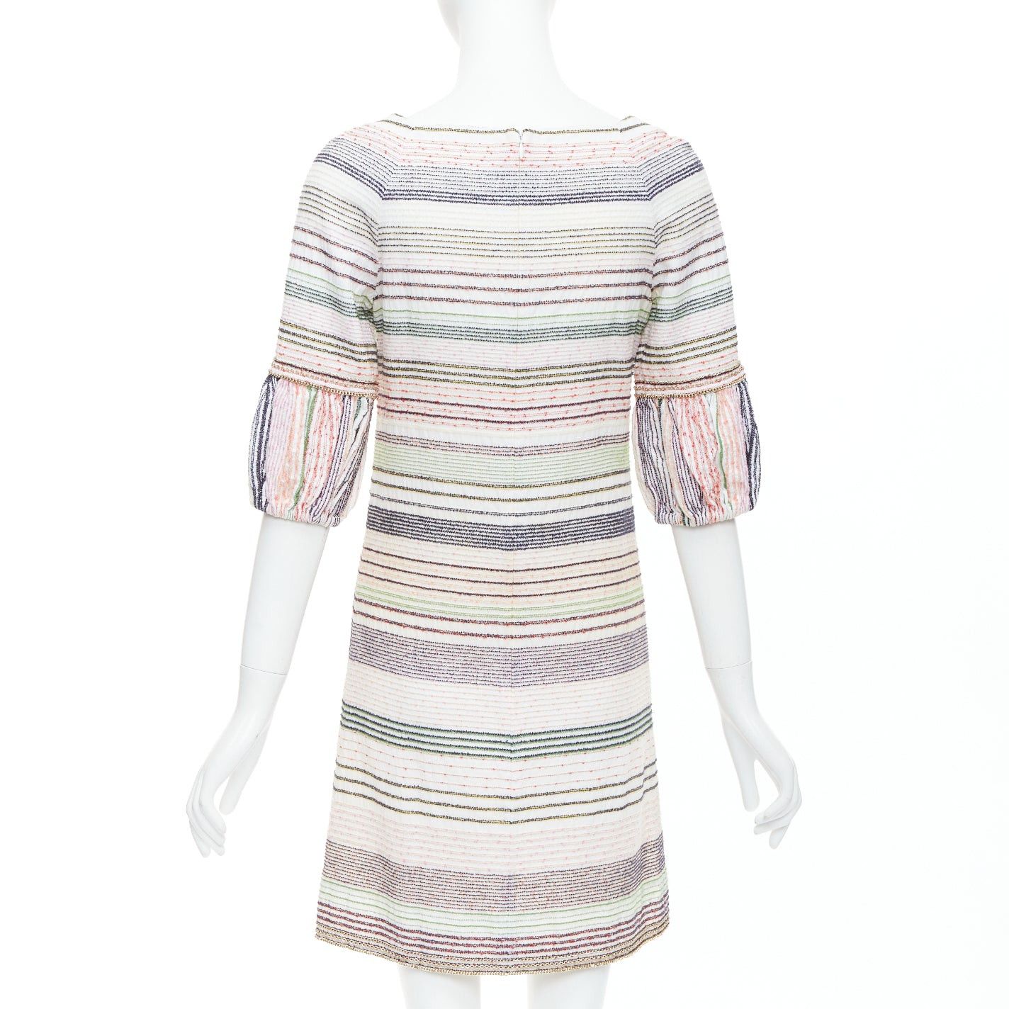 Chanel CHANEL 07A Runway white multicolor tweed chain trimmed sleeve dress FR36 S Size S / US 4 / IT 40 - 5 Thumbnail
