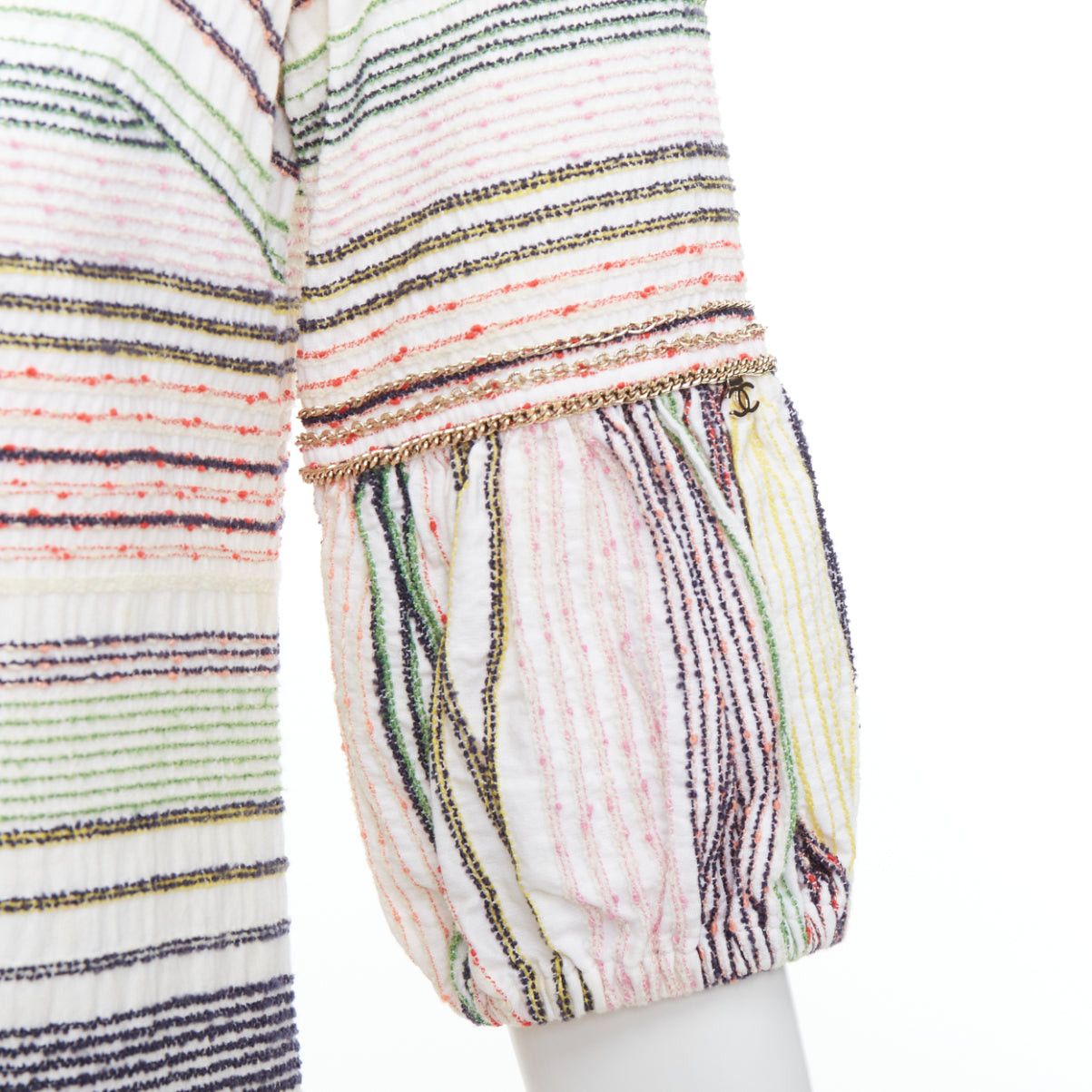 Chanel CHANEL 07A Runway white multicolor tweed chain trimmed sleeve dress FR36 S Size S / US 4 / IT 40 - 2 Thumbnail