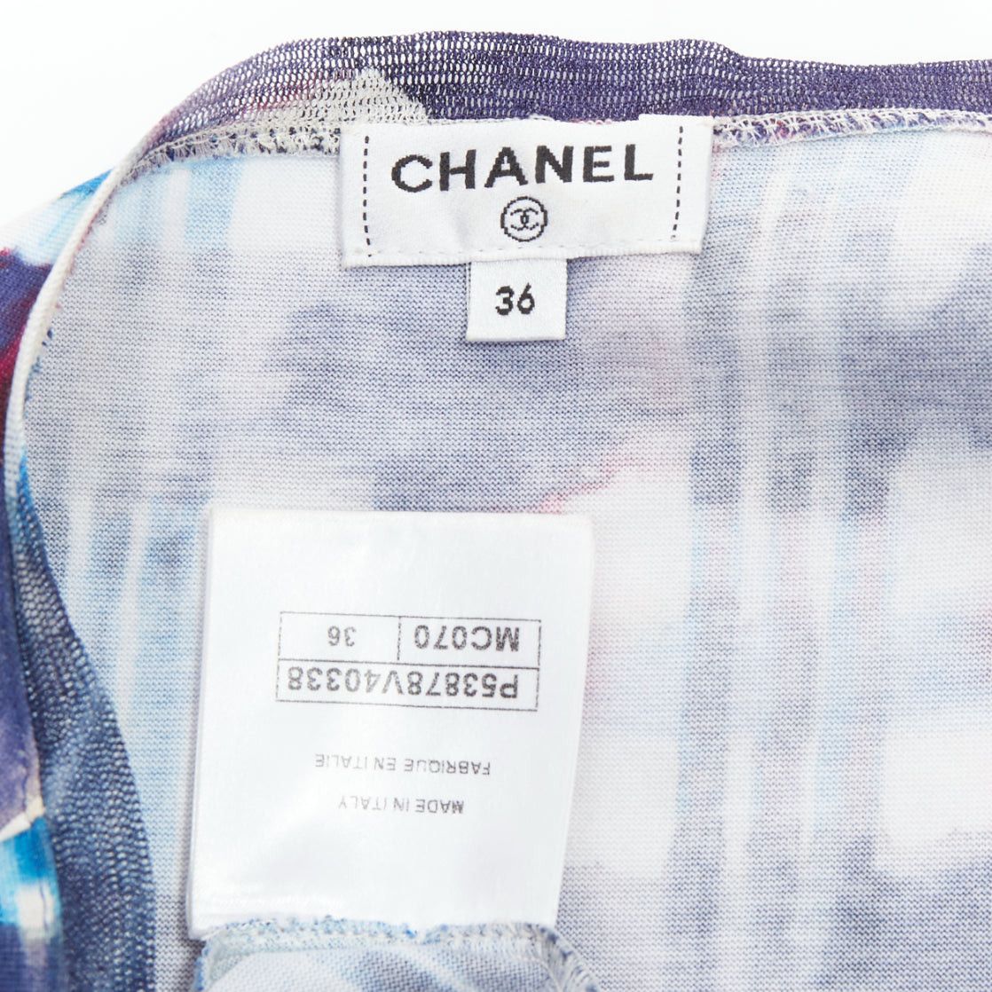 Chanel CHANEL 17P Runway blue red check CC logo print silk trim crop top FR36 S Size S / US 4 / IT 40 - 8 Thumbnail