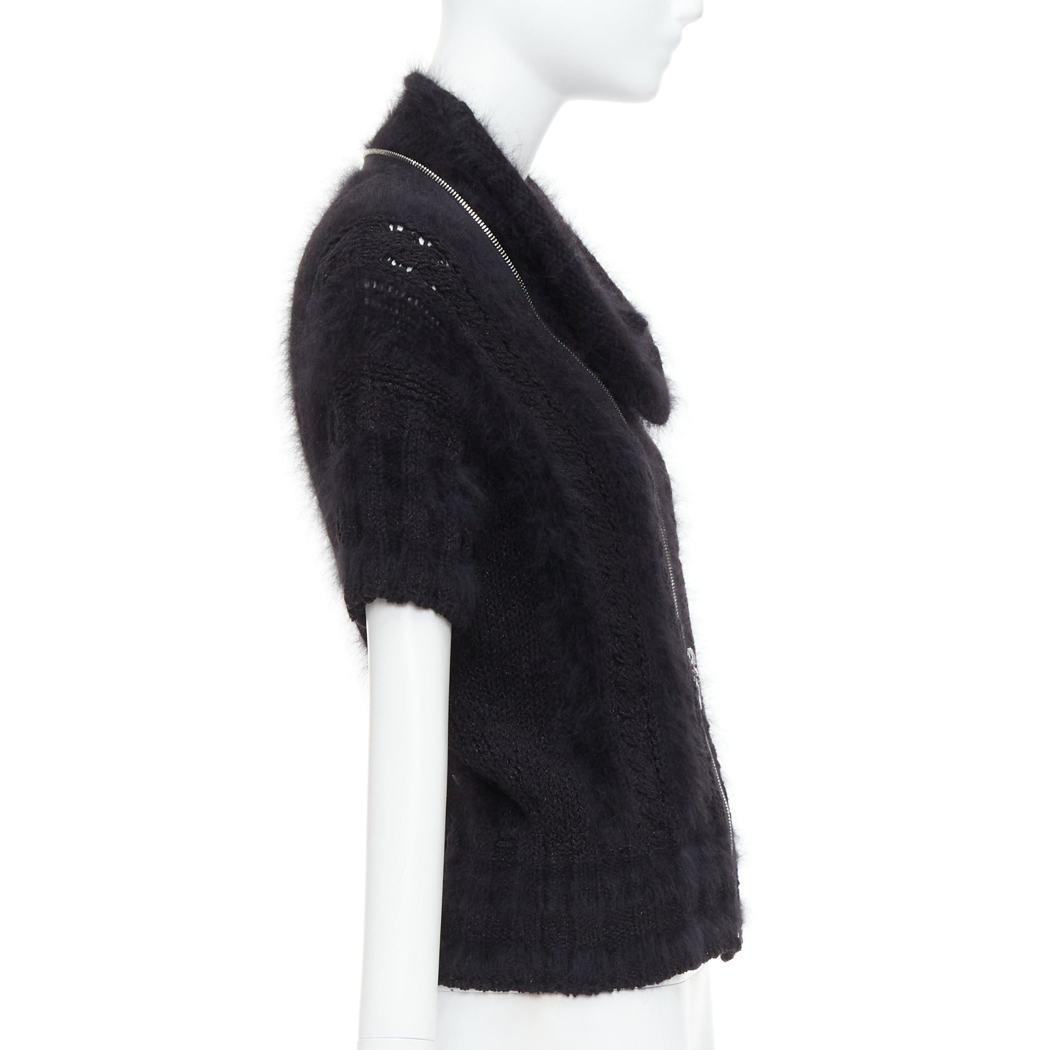 Chanel CHANEL 08A black fluffy angora blend CC zip layered sweater FR36 S Size S / US 4 / IT 40 - 4 Thumbnail