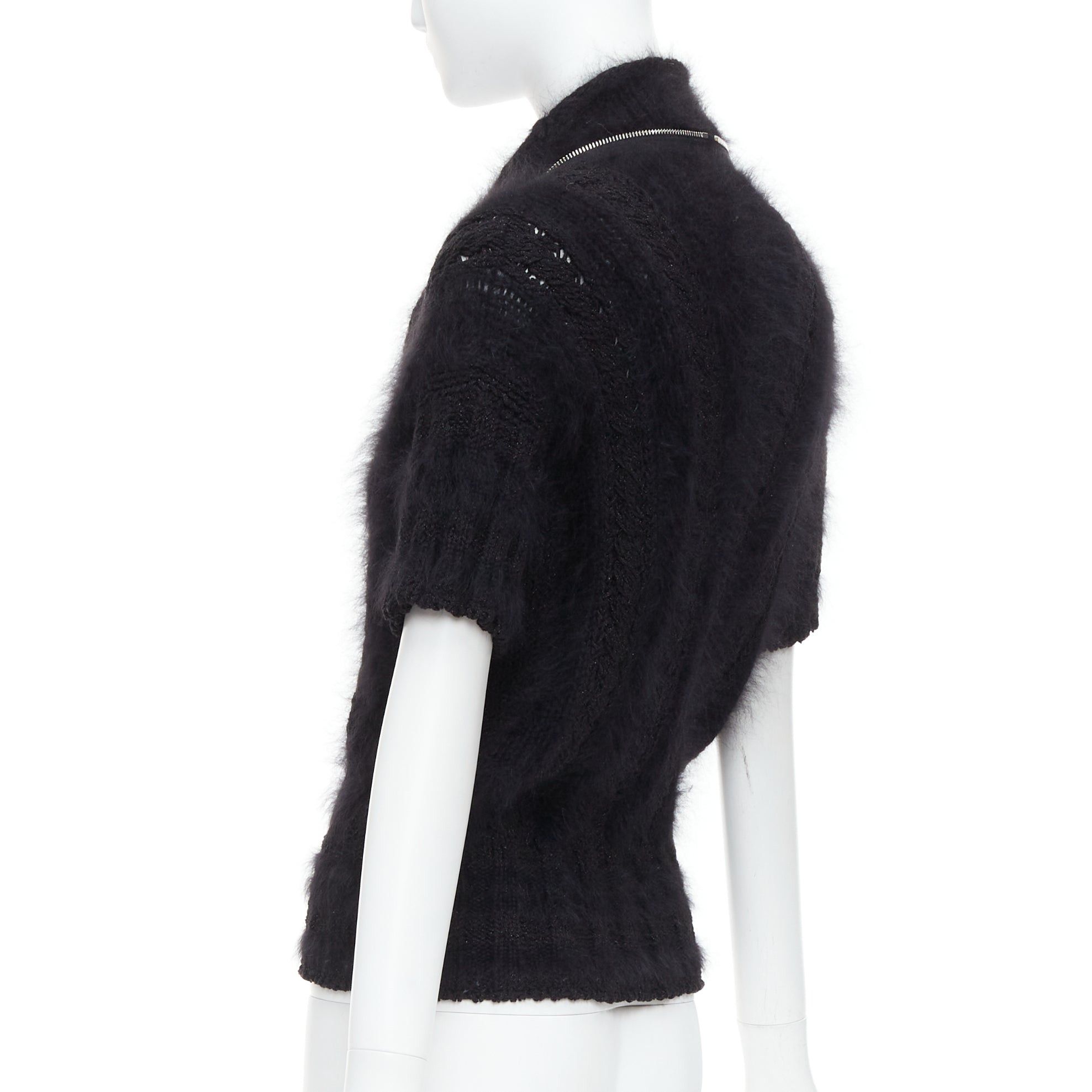Chanel CHANEL 08A black fluffy angora blend CC zip layered sweater FR36 S Size S / US 4 / IT 40 - 6 Thumbnail
