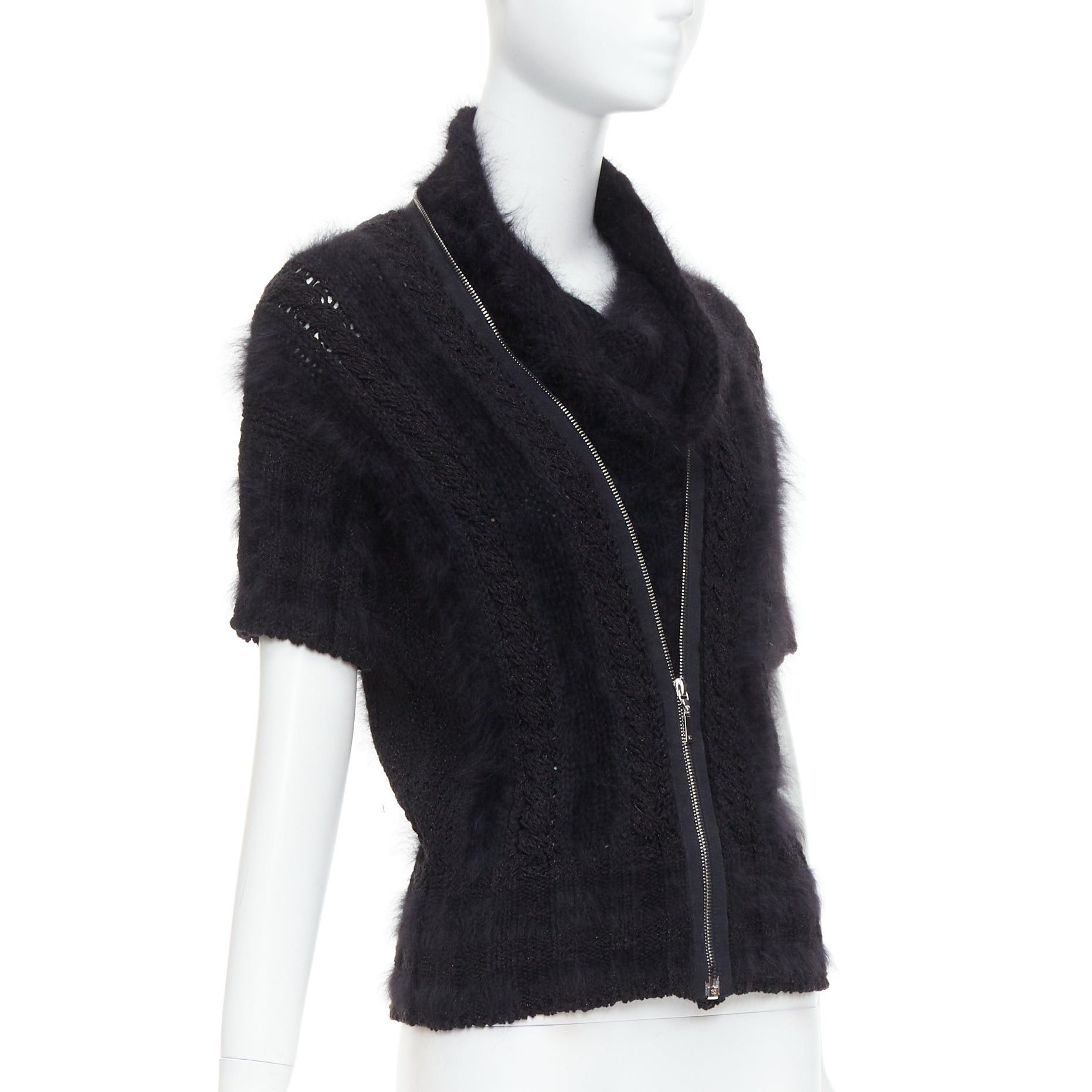 Chanel CHANEL 08A black fluffy angora blend CC zip layered sweater FR36 S Size S / US 4 / IT 40 - 3 Thumbnail