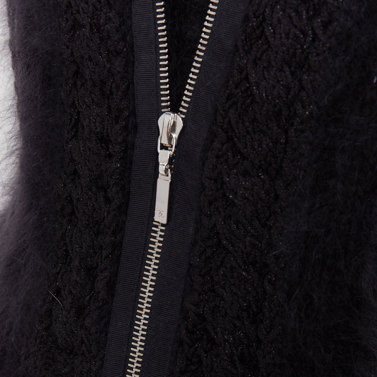 Chanel CHANEL 08A black fluffy angora blend CC zip layered sweater FR36 S Size S / US 4 / IT 40 - 2 Thumbnail