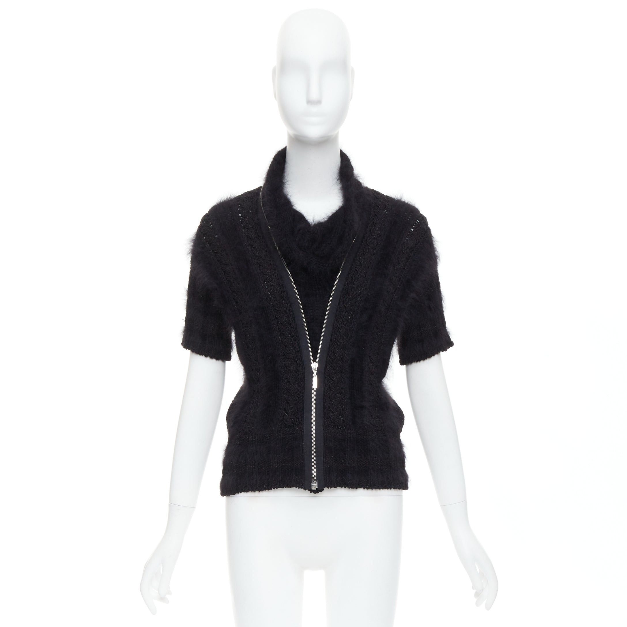 Chanel CHANEL 08A black fluffy angora blend CC zip layered sweater FR36 S Size S / US 4 / IT 40 - 9 Thumbnail