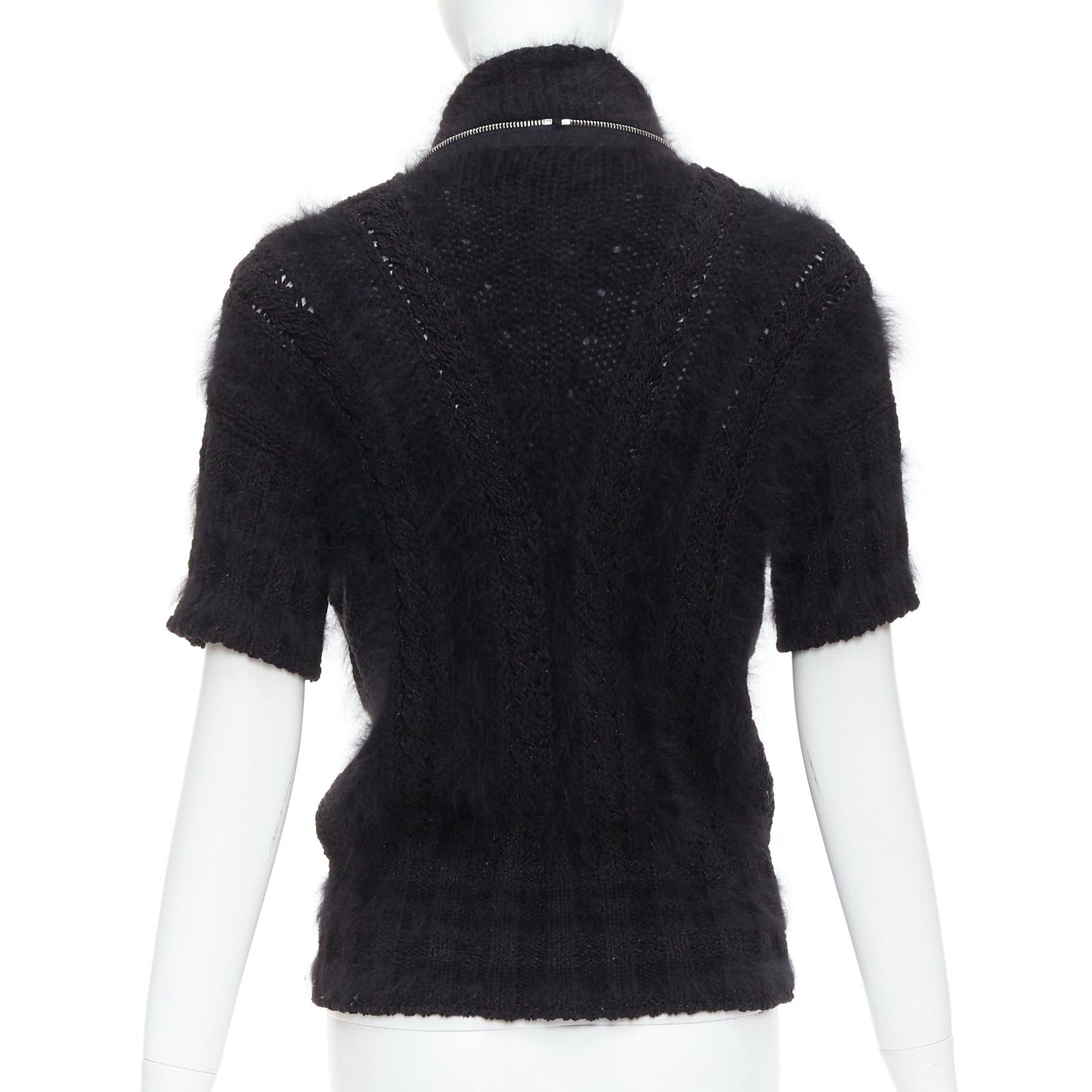Chanel CHANEL 08A black fluffy angora blend CC zip layered sweater FR36 S Size S / US 4 / IT 40 - 5 Thumbnail