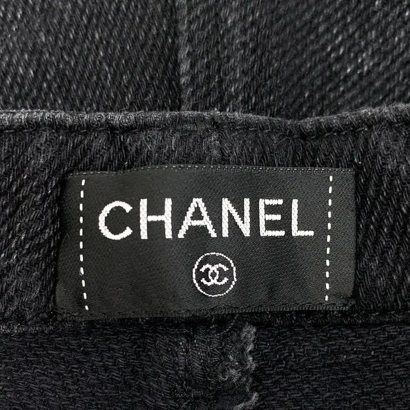 Chanel Chanel Black Cotton Wide Leg Jeans 0089 Size 22" - 7 Thumbnail