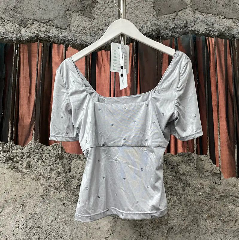 Chanel Chanel Gray Cotton T-Shirt for Women 0089 Size ONE SIZE - 2 Thumbnail