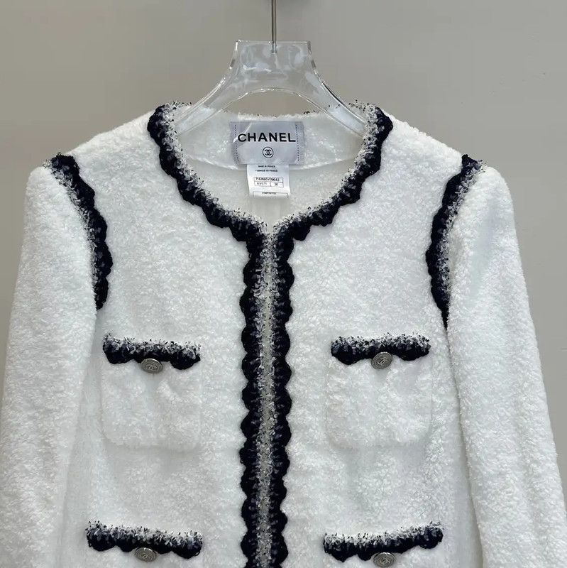Chanel Chanel White Cotton Mid-Length Coat 0089 Size S / US 4 / IT 40 - 2 Thumbnail