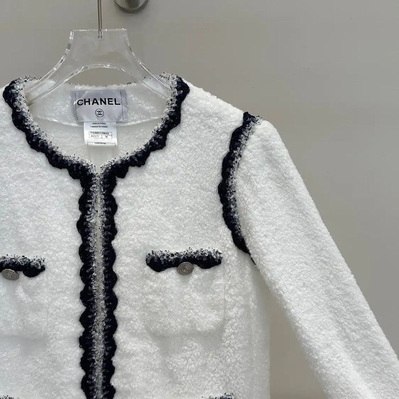 Chanel Chanel White Cotton Mid-Length Coat 0089 Size S / US 4 / IT 40 - 4 Thumbnail