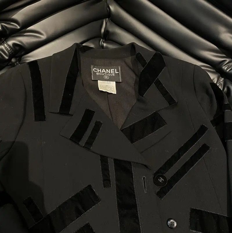 Chanel Chanel Black Silk Striped Women's Jacket 0089 Size M / US 6-8 / IT 42-44 - 3 Thumbnail