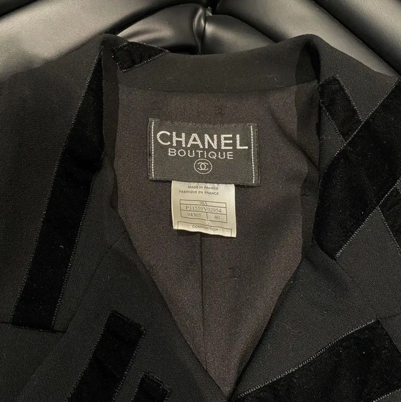 Chanel Chanel Black Silk Striped Women's Jacket 0089 Size M / US 6-8 / IT 42-44 - 4 Thumbnail