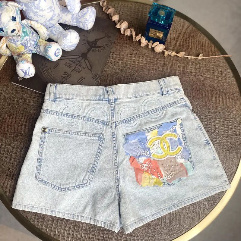 Chanel Chanel Summer Light Blue Cotton Logo Shorts 0089 Size 26" / US 2 / IT 38 - 2 Thumbnail