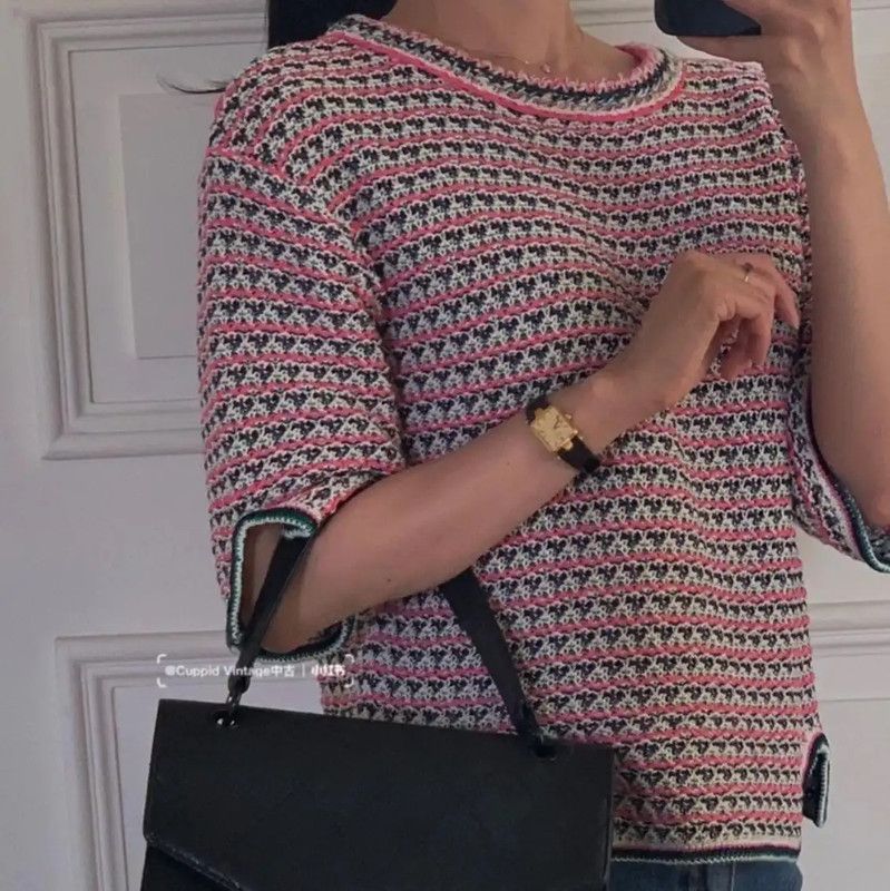 Chanel Chanel Pink Cotton Short-Sleeve Sweater 0089 Size S / US 4 / IT 40 - 9 Thumbnail