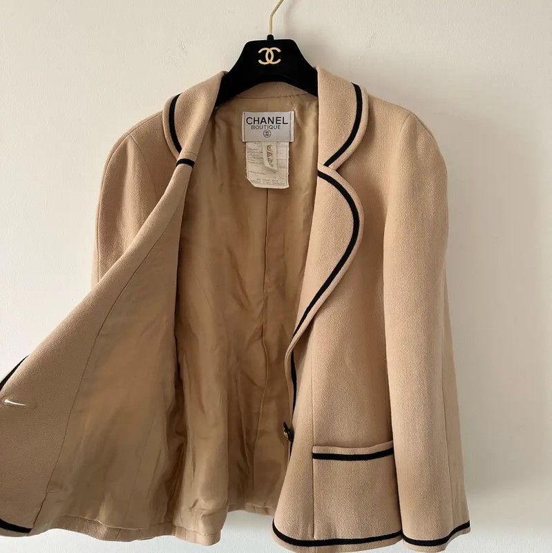 Chanel Chanel Beige Wool Women's Jacket 0089 Size L / US 10 / IT 46 - 3 Thumbnail