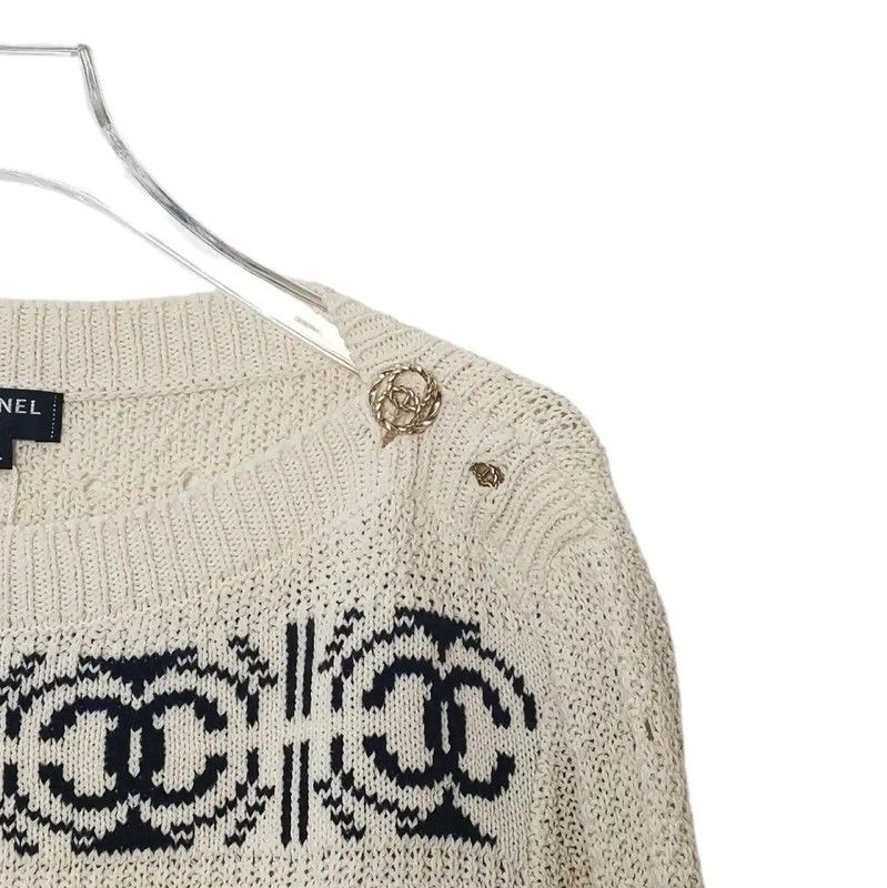 Chanel Chanel White Cotton Blend Pullover Sweater 0089 Size M / US 6-8 / IT 42-44 - 3 Thumbnail