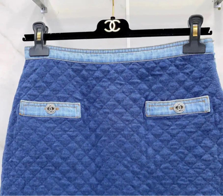 Chanel Chanel Blue Cotton Blend Short Skirt 0089 Size 23" - 3 Thumbnail