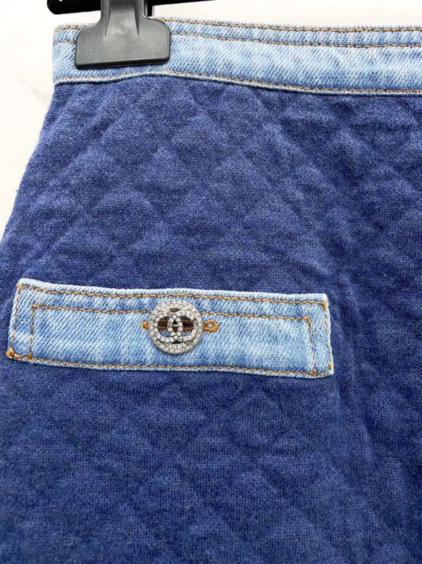 Chanel Chanel Blue Cotton Blend Short Skirt 0089 Size 23" - 4 Thumbnail