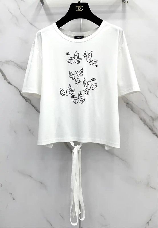 Chanel Chanel White Cotton Embroidered Short Sleeve Top 0089 Size L / US 10 / IT 46 - 4 Thumbnail
