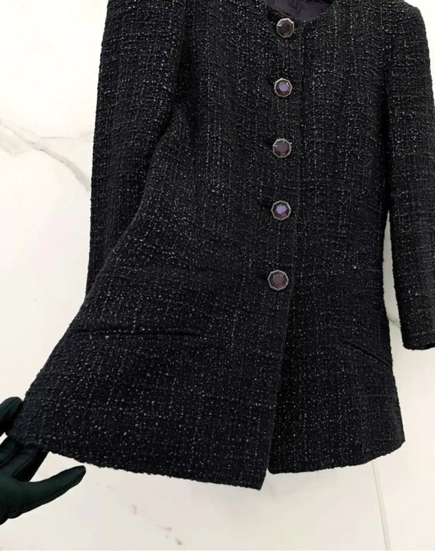 Chanel Chanel Black Cotton Blend Women's Jacket 0089 Size S / US 4 / IT 40 - 6 Thumbnail