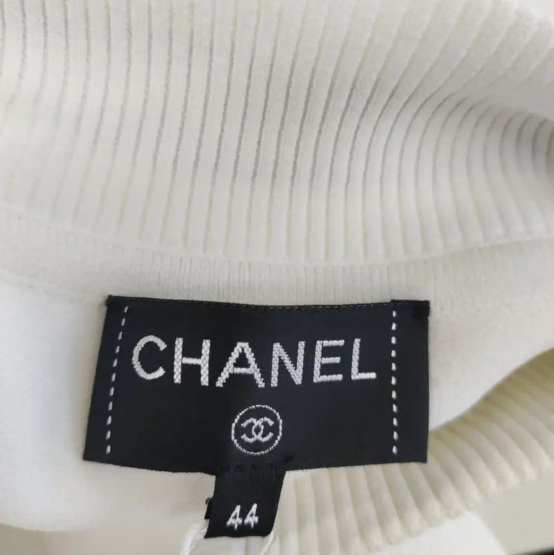 Chanel Chanel White Women's Jacket with Dark Accents 0089 Size L / US 10 / IT 46 - 3 Thumbnail