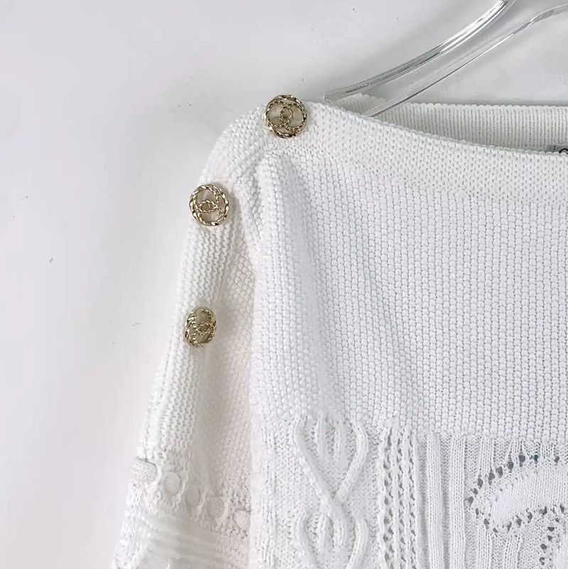 Chanel Chanel White Knitted Pullover Sweater 0089 Size S / US 4 / IT 40 - 3 Thumbnail