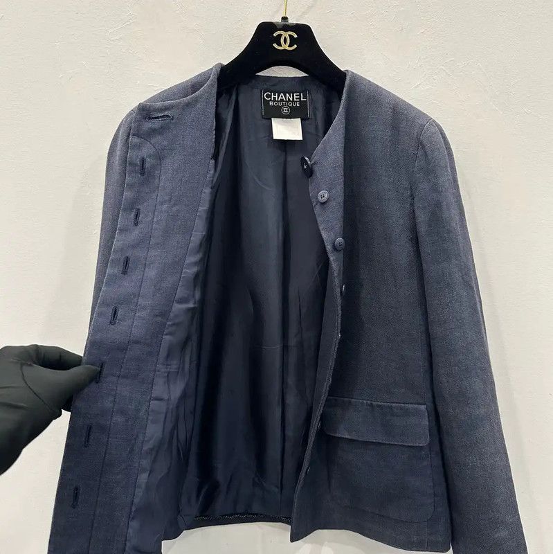 Chanel Chanel Blue Cotton Women's Jacket M 0089 Size M / US 6-8 / IT 42-44 - 3 Thumbnail