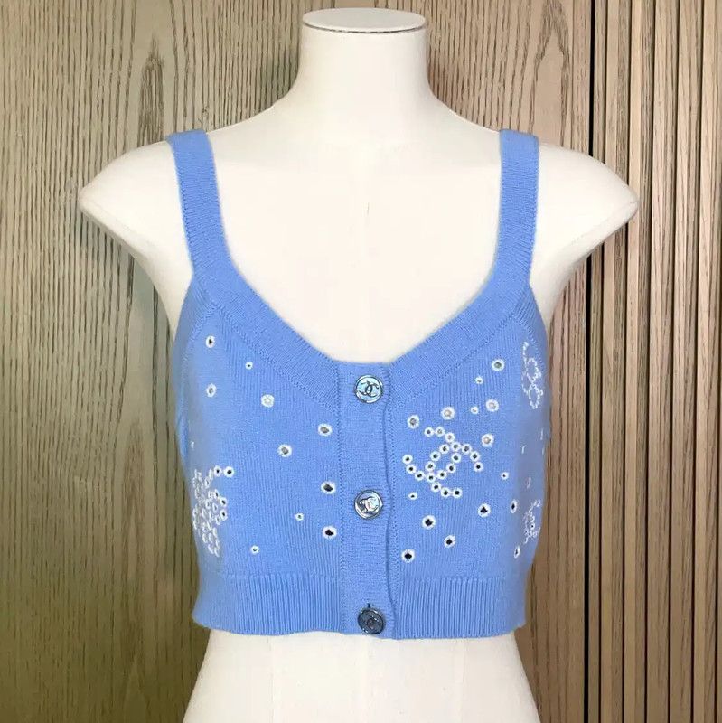 Chanel Chanel Summer Blue Crop Top with Embroidery 0089 Size S / US 4 / IT 40 - 4 Thumbnail