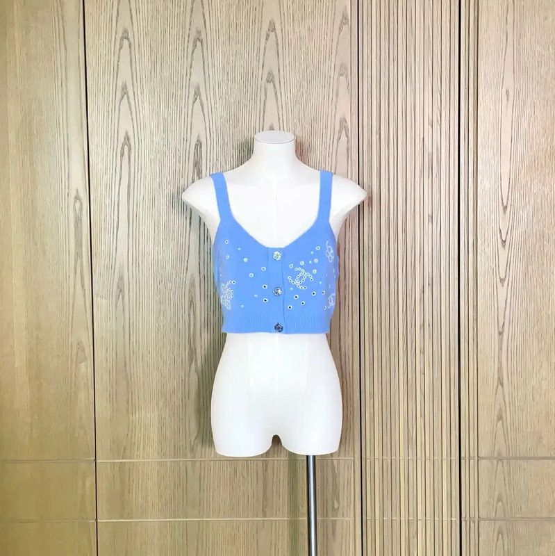 Chanel Chanel Summer Blue Crop Top with Embroidery 0089 Size S / US 4 / IT 40 - 2 Thumbnail