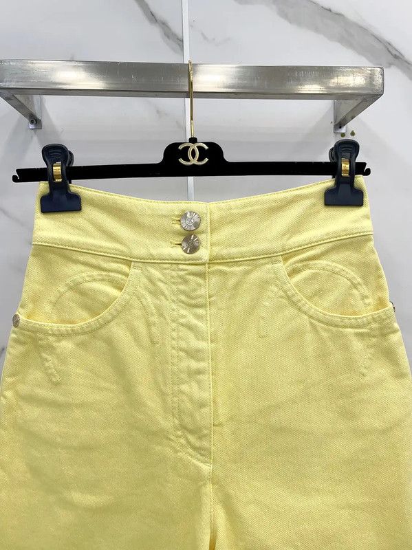 Chanel Chanel Spring Autumn Yellow Cotton Pants 0089 Size 23" - 3 Thumbnail