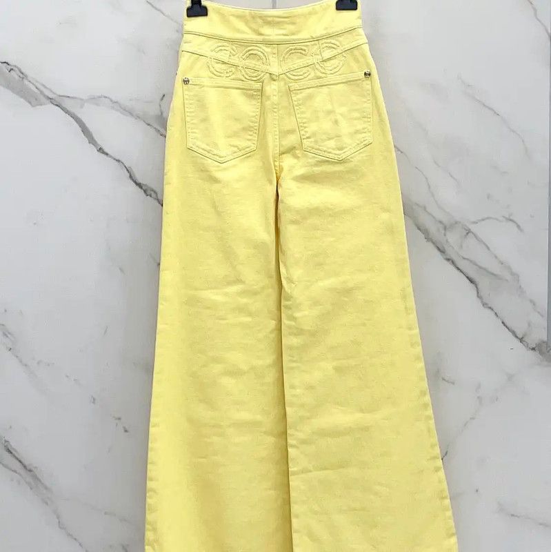 Chanel Chanel Spring Autumn Yellow Cotton Pants 0089 Size 23" - 2 Thumbnail