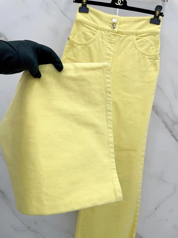 Chanel Chanel Spring Autumn Yellow Cotton Pants 0089 Size 23" - 5 Thumbnail