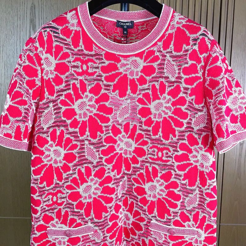 Chanel Chanel Red Wool Blend Short Sleeve T-Shirt 0089 Size S / US 4 / IT 40 - 4 Thumbnail