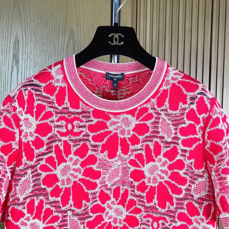 Chanel Chanel Red Wool Blend Short Sleeve T-Shirt 0089 Size S / US 4 / IT 40 - 3 Thumbnail