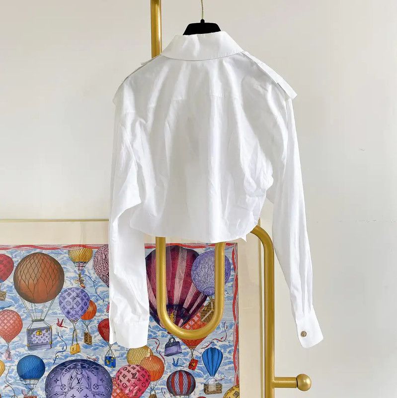 Chanel Chanel White Ruffled Cropped Shirt for Summer 0089 Size XS / US 0-2 / IT 36-38 - 2 Thumbnail