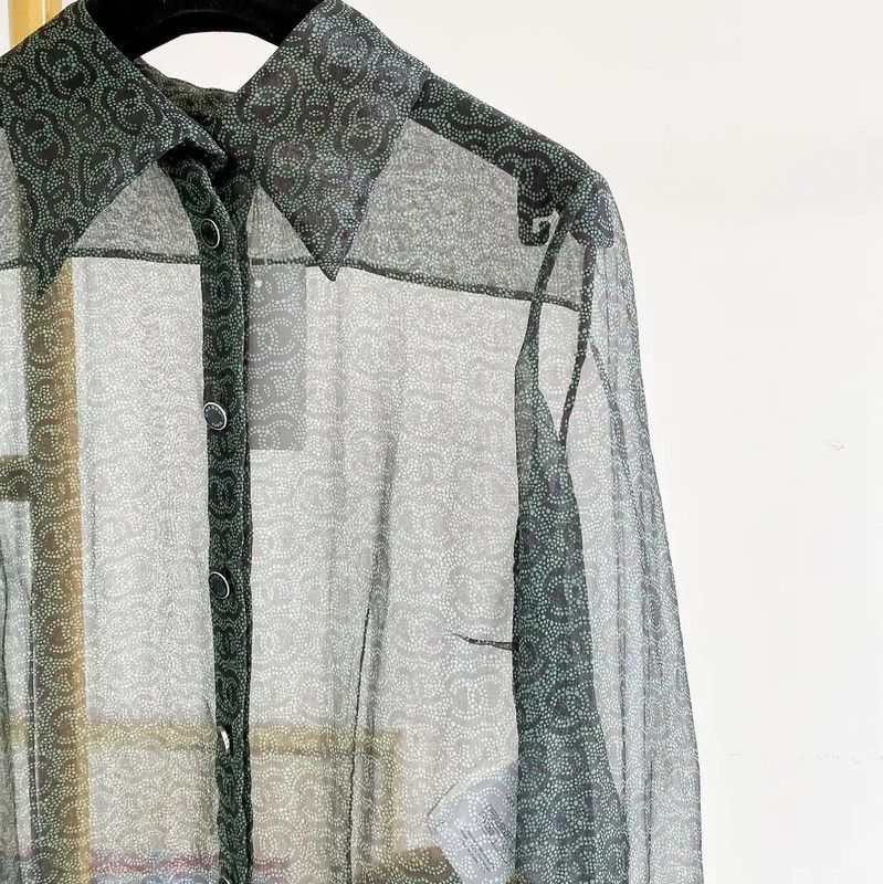 Chanel Chanel Sheer Long Sleeve Silk Shirt in Multicolor 0089 Size XS / US 0-2 / IT 36-38 - 4 Thumbnail