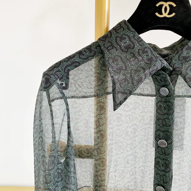 Chanel Chanel Sheer Long Sleeve Silk Shirt in Multicolor 0089 Size XS / US 0-2 / IT 36-38 - 5 Thumbnail
