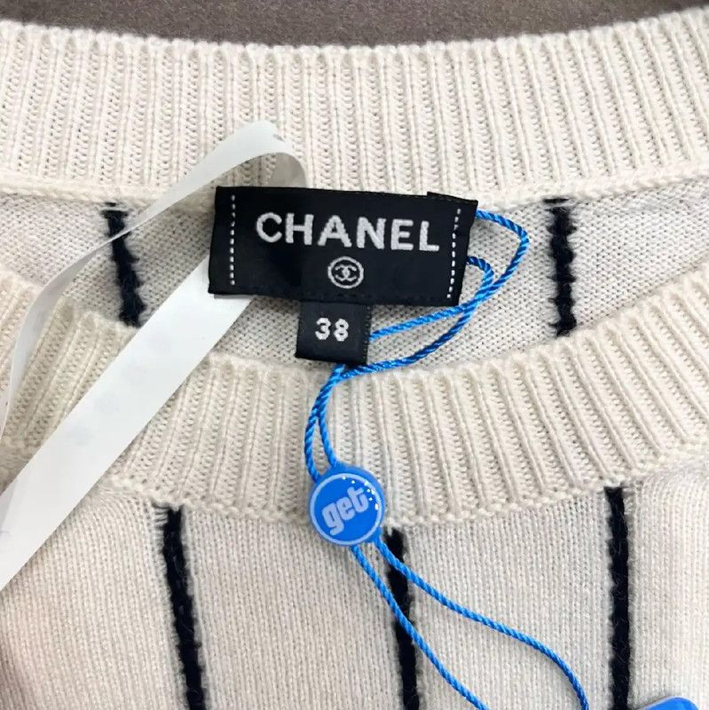 Chanel Chanel Striped White Pullover Sweater 0089 Size M / US 6-8 / IT 42-44 - 6 Thumbnail