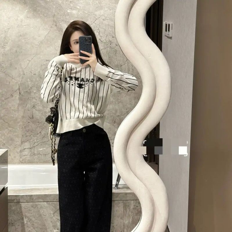Chanel Chanel Striped White Pullover Sweater 0089 Size M / US 6-8 / IT 42-44 - 9 Thumbnail